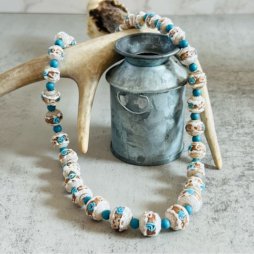 Vintage/Antique Murano Venetian Latticino Wedding Cake Necklace 16.5in. - Picture 8 of 16